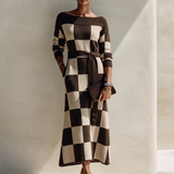 Women's Off-Shoulder Checkered Knit Maxi Dress MDZ0361I0ZRK
