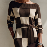 Women's Off-Shoulder Checkered Knit Maxi Dress MDZ0361I0ZRK