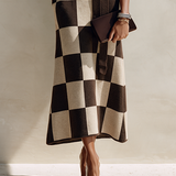 Women's Off-Shoulder Checkered Knit Maxi Dress MDZ0361I0ZRK