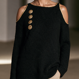 Women's Cold-Shoulder Elegant Metallic Knit Round Neck Sweater MDZ0390I5GMJ