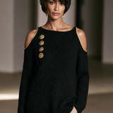 Women's Cold-Shoulder Elegant Metallic Knit Round Neck Sweater MDZ0390I5GMJ