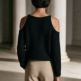 Women's Cold-Shoulder Elegant Metallic Knit Round Neck Sweater MDZ0390I5GMJ