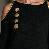 Women's Cold-Shoulder Elegant Metallic Knit Round Neck Sweater MDZ0390I5GMJ