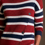 Women's Contrast Stripe Casual Knit Asymmetric Placket Sweater MDZ0399I0GMJ