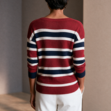 Women's Contrast Stripe Casual Knit Asymmetric Placket Sweater MDZ0399I0GMJ