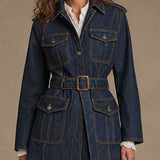 Women's Casual Multi-Pocket Drawstring Denim Work Jacket