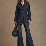 Women's Casual Multi-Pocket Drawstring Denim Work Jacket
