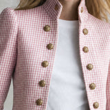 Retro Lace-trimmed Pink Plaid Double-breasted Cotton Jacket