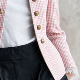 Retro Lace-trimmed Pink Plaid Double-breasted Cotton Jacket