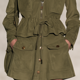 Retro-chic Faux Suede Skirt Set With Drawstring And Ruffle Details