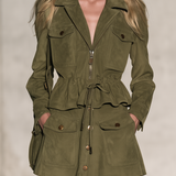 Retro-chic Faux Suede Skirt Set With Drawstring And Ruffle Details