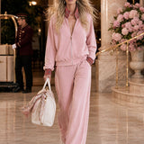 Sporty And Stylish Plaid Patchwork Pink Cotton Zip-up Sweatshirt And Pants Set