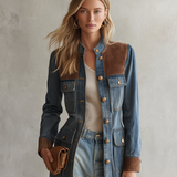 Women’s Denim Utility Jacket With Suede Trim