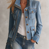 Hunting Denim Jacket With Gold Zipper Placket