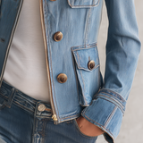 Hunting Denim Jacket With Gold Zipper Placket