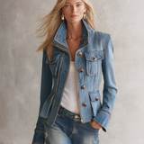 Hunting Denim Jacket With Gold Zipper Placket