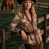 Retro-casual Elegant Wool-blend And PU Leather Paneled Top