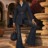 Women's Casual Multi-Pocket Drawstring Denim Work Jacket