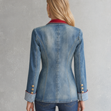 Women’s Double Breasted Denim Blazer With Red Lapel Trim