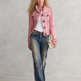 Pink Cropped Denim Jacket For Women
