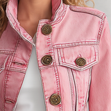 Pink Cropped Denim Jacket For Women