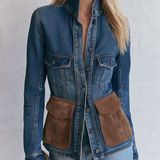 Fitted Denim Utility Jacket With Suede Pockets