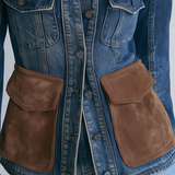 Fitted Denim Utility Jacket With Suede Pockets
