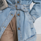 Belted Oversized Denim Utility Jacket For Women