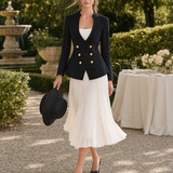 Black Washed Denim Blazer Women Gold Button Double-Breasted Peplum Fitted Jacket