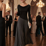 Women's Minimalist Two-Tone Color-Block Maxi Dress With Drape Neckline