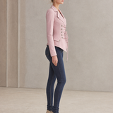 Pink Washed Denim Jacket Women Lace-Up Corset Waist Fitted Peplum Blazer