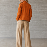 Women's Orange Stand-Collar Utility Jacket Metal Button Fitted Field Coat