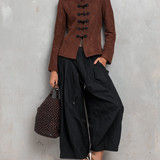 Women's Casual Black Woven Cropped Trousers MDZ2934G5LXY