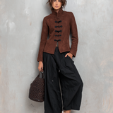 Women's Casual Black Woven Cropped Trousers MDZ2934G5LXY