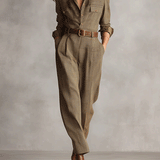 Women's Brown Sophisticated Tweed - Texture Plaid Utility Jumpsuit (without belt) MDA0167I2I