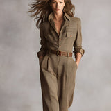 Women's Brown Sophisticated Tweed - Texture Plaid Utility Jumpsuit (without belt) MDA0167I2I