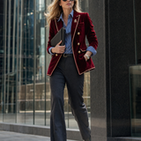 Casual Vintage Double-breasted Burgundy Velvet Blazer