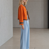 Women's Orange Military Jacket Double-Breasted Gold Button Oversized Band Coat