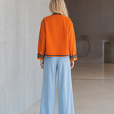 Women's Orange Military Jacket Double-Breasted Gold Button Oversized Band Coat