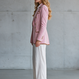 Women's Pink Fringe Denim Jacket Western Zip-Up Fitted Peplum Cropped Coat