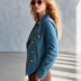Cropped Fitted Denim Jacket Women Gold Buttons Asymmetric Hem Western Fall