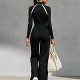 Women's Waist‑Tracked Sporty Striped Zip Collar Jumpsuit MDZ1256H1LYL