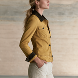 Mustard Yellow Fitted Denim Jacket Women Contrast Collar Western Cropped