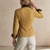 Mustard Yellow Fitted Denim Jacket Women Contrast Collar Western Cropped