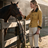 Mustard Yellow Fitted Denim Jacket Women Contrast Collar Western Cropped