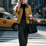 Mustard Yellow Fitted Denim Jacket Women Contrast Collar Western Cropped