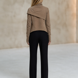 Women's Asymmetrical Zip Denim Jacket Draped Collar Moto Style