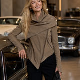 Women's Asymmetrical Zip Denim Jacket Draped Collar Moto Style