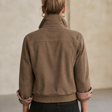 Brown Washed Bomber Jacket With Pink Contrast Collar