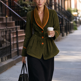 Olive Washed Peplum Utility Jacket With Corduroy Shawl Collar